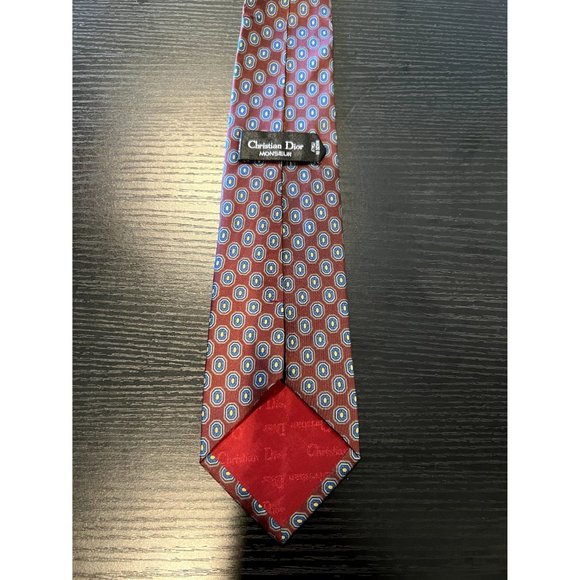Christian Dior Red & Blue Italian Silk Geometric Vintage Men's Tie - Picture 4 of 7